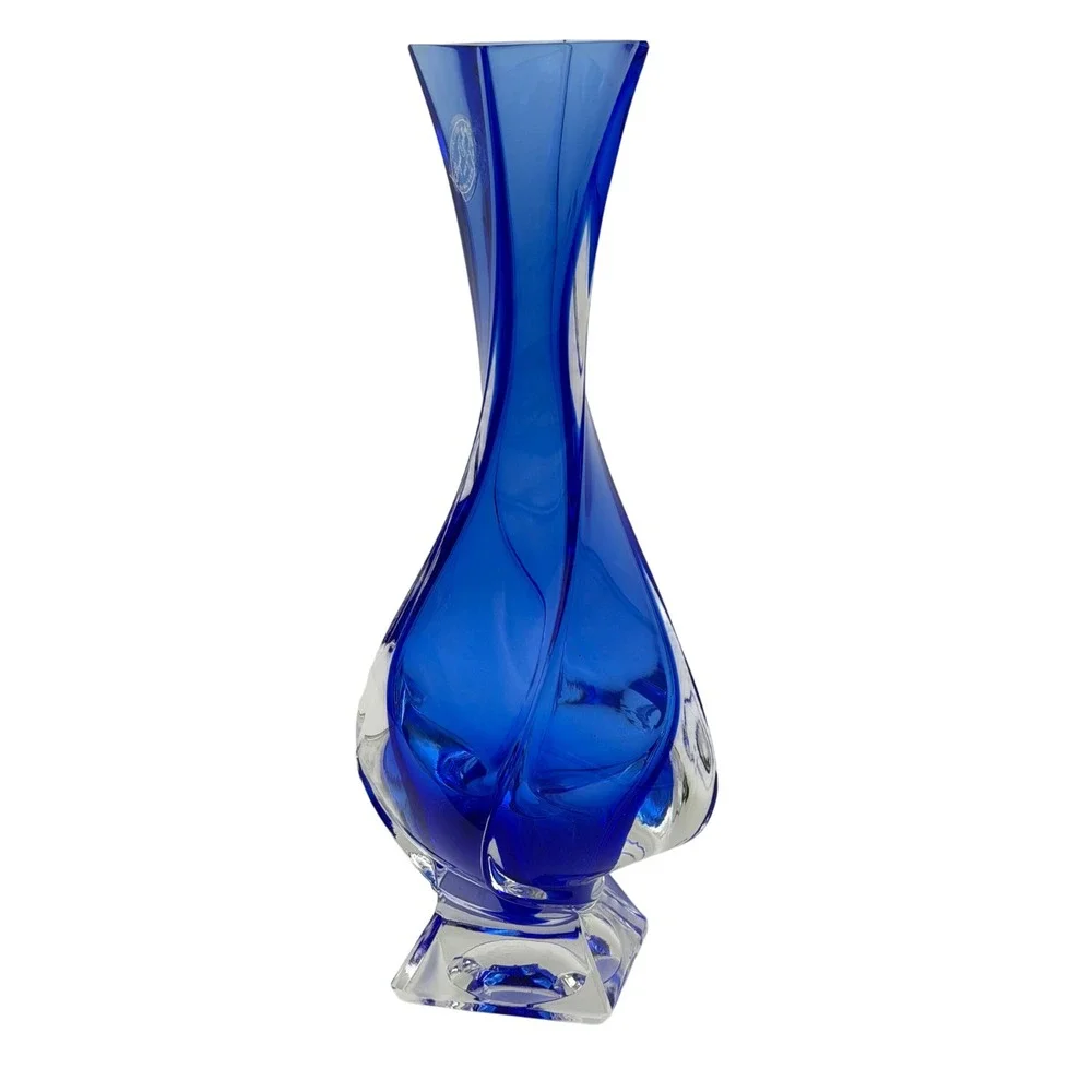 Vtg Royal Gallery Cobalt Blue Lead Crystal Twisted Bud Vase Italy Macy Co 9 in